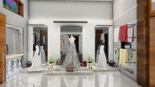 Luxurious and fashionable new fabric shop interior. 3d rendering