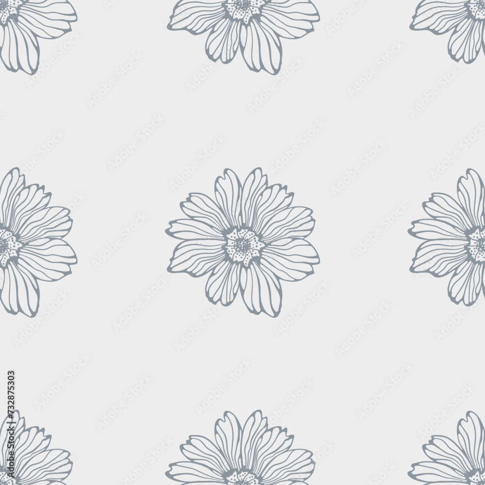 Leaves and flowers. Hand-drawn graphics. Seamless patterns for fabric and packaging design. Vector drawing of botany.
