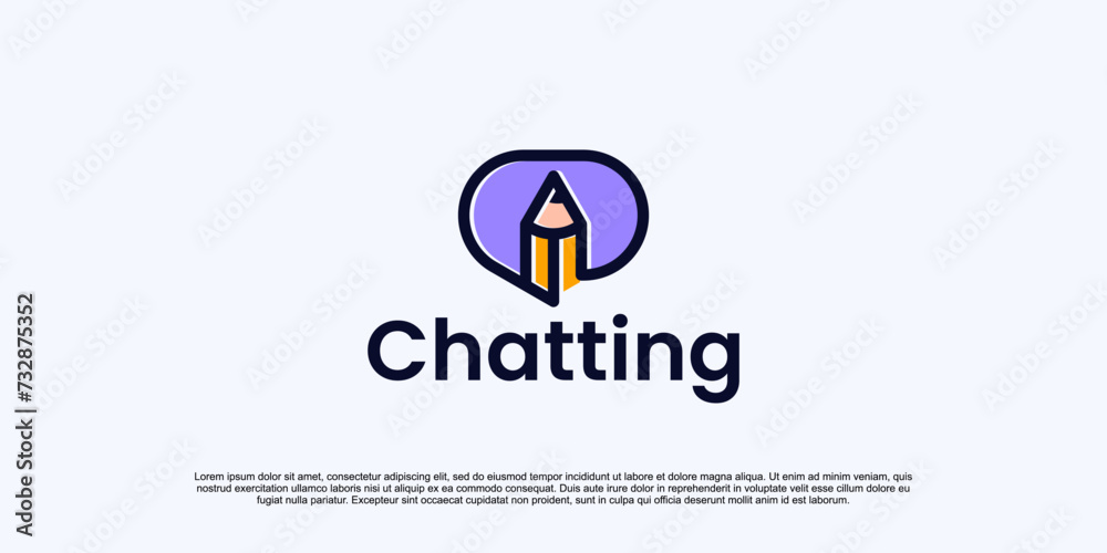 pencil logo with chat talk simple logo design concept