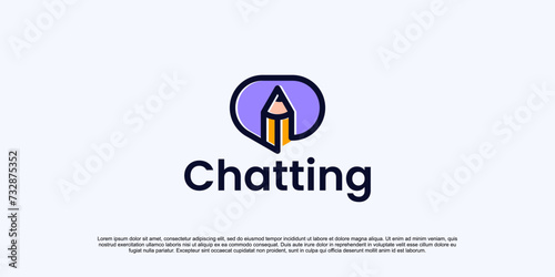 pencil logo with chat talk simple logo design concept