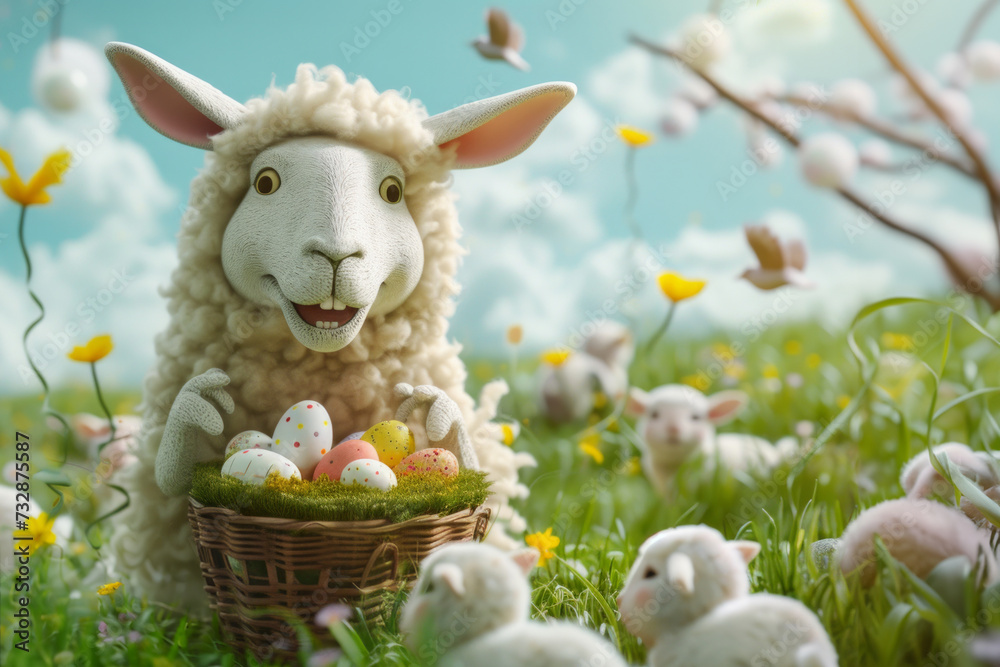 Funny Easter Sheep With Bunny Ears And Eggs T Shirt Funny Easter Sheep With Bunny Ears And Eggs T Shirt