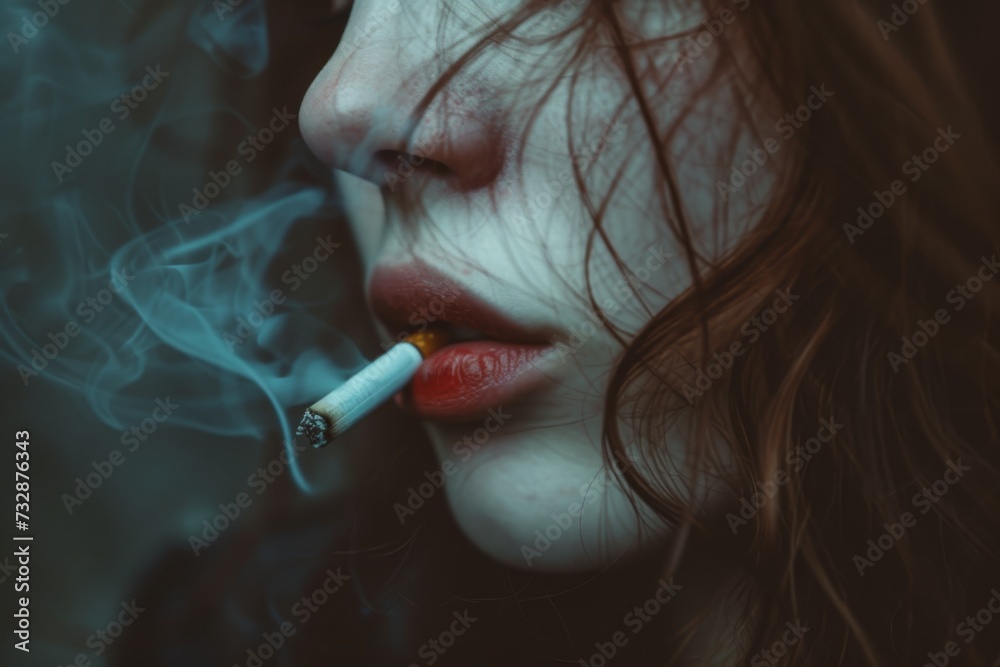Fototapeta premium Close-up of female lips with a cigarette