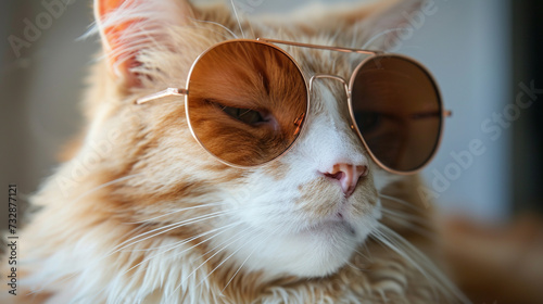 funny Cow portrait in sunglasses. long hair cat. AI Generative