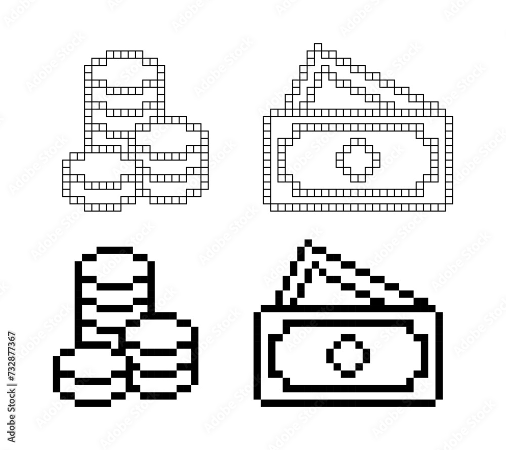 Fototapeta premium pixel art money icon set