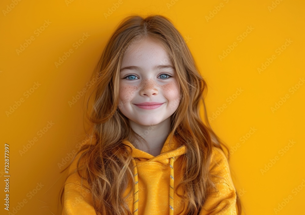 little caucasian girl with colorful sweatshirt in professional colorful photo studio background little caucasian girl with colorful sweatshirt in professional colorful photo studio background