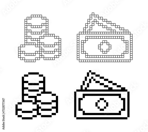pixel art money icon set