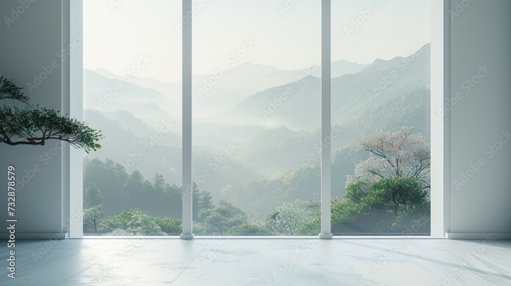 Naklejka premium view form window,minimalist wallpeper of zen vocano japan,copy space. 