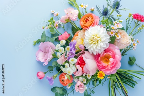 Assorted flower bouquet on blue background © InfiniteStudio
