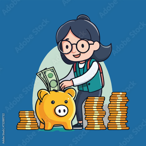 vector of kid saving money