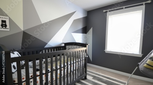Modern Nursery with Crib and Geometric Wall Decals
