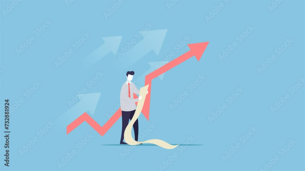 Animated businessman checking the investment growth. Suitable for business activity, finance education, business motivation, investment presentation, economic growth. Animated businessman checking the investment growth. Suitable for business activity, finance education, business motivation, investment presentation, economic growth.