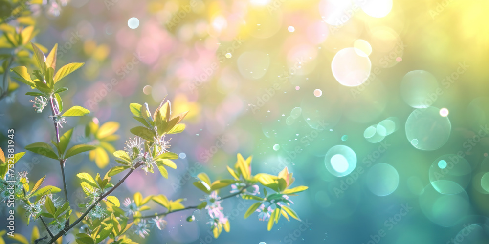 Meadow with flowers spring with bokeh light background