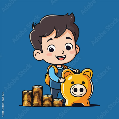 vector of kid saving money