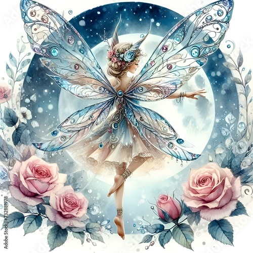 fairy with magic wand and stars.A Fairy Floating Under the Water in a Vibrant, Multicoloured Flowing Dress. Young woman floating gracefully under water in a colourful flowing angel with magic wand.