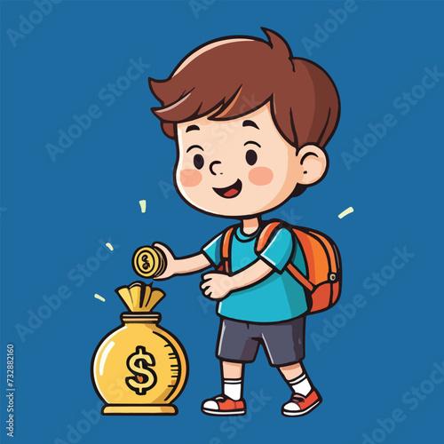 vector of kid saving money
