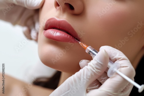 Lip volume augmentation injections in a cosmetic clinic