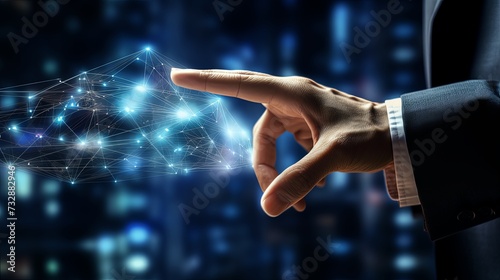 Businessman hand touching of digital data network transformation for next generation technology on cyberspace, Internet network and digital software development, Algorithm, Metaverse and data science