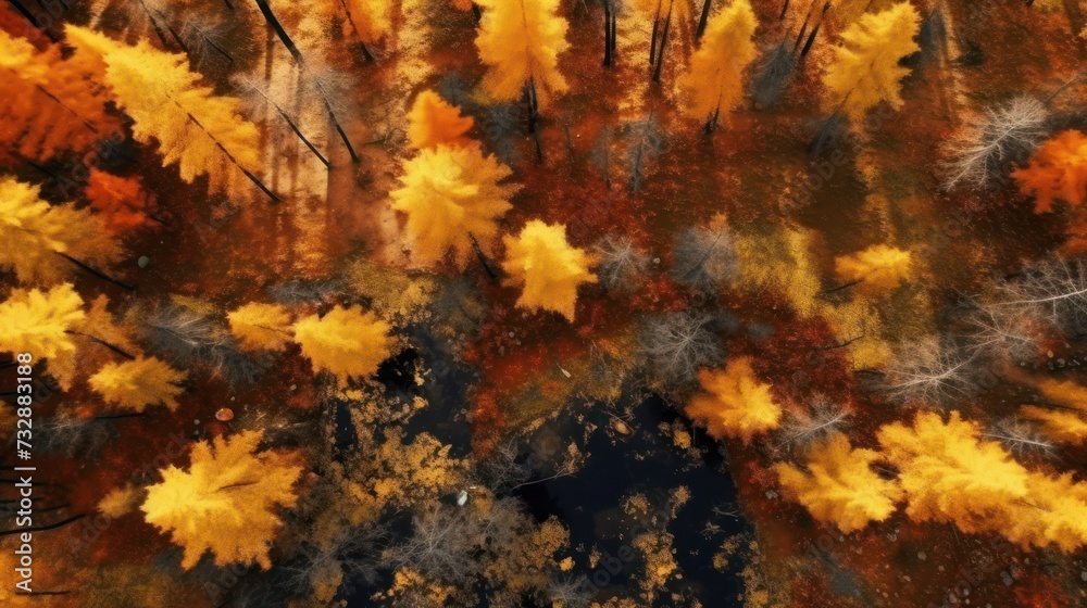 aerial view of autumn forest