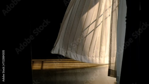 The curtains are moving, window, white fabric
