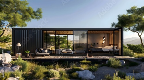 Sustainability Sanctuary: Shipping Container Home in Serene Landscape Bliss