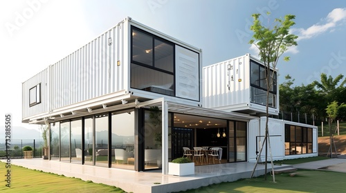 Urban Sophistication: White Metal Building Crafted with Shipping House Containers