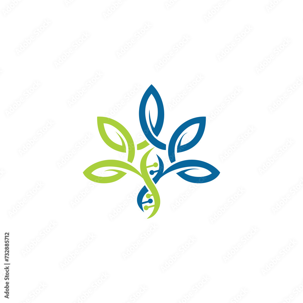 genetic with leaf logo design graphic template