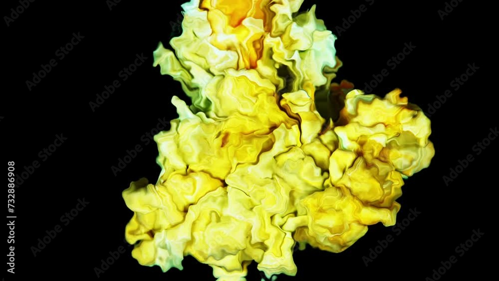Dynamic Merge of Yellow Paint and White Acrylic Ink, Forming a Captivating Colorful Cloud That Illuminates the Black Canvas. Dynamic Merge of Yellow Paint and White Acrylic Ink, Forming a Captivating Colorful Cloud That Illuminates the Black Canvas.