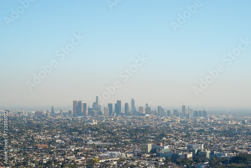 View of downtown Los Angeles, California, with clear and blue sky