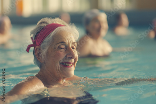 Relaxation spa elderly ladies exercising in the pool senior health