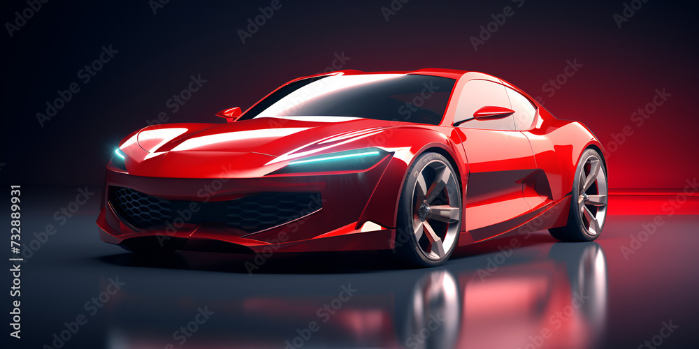 Red car at high speed along the highway obscures the speed of movement , 3d rendering , AI generative