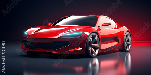 Red car at high speed along the highway obscures the speed of movement   3d rendering   AI generative