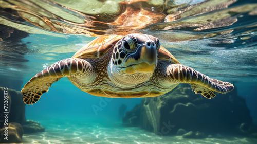 sea turtle swimming in underwater