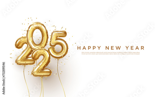 2025 Happy new year background. realistic 2025 balloon numbers background.