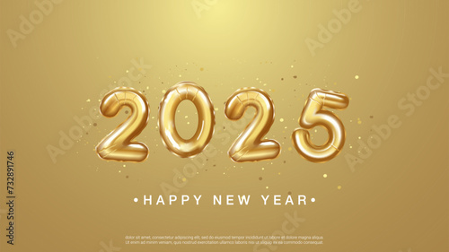 2025 Happy new year. realistic gold balloon numbers of 2025.