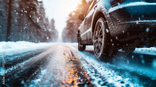雪道と車のタイヤ