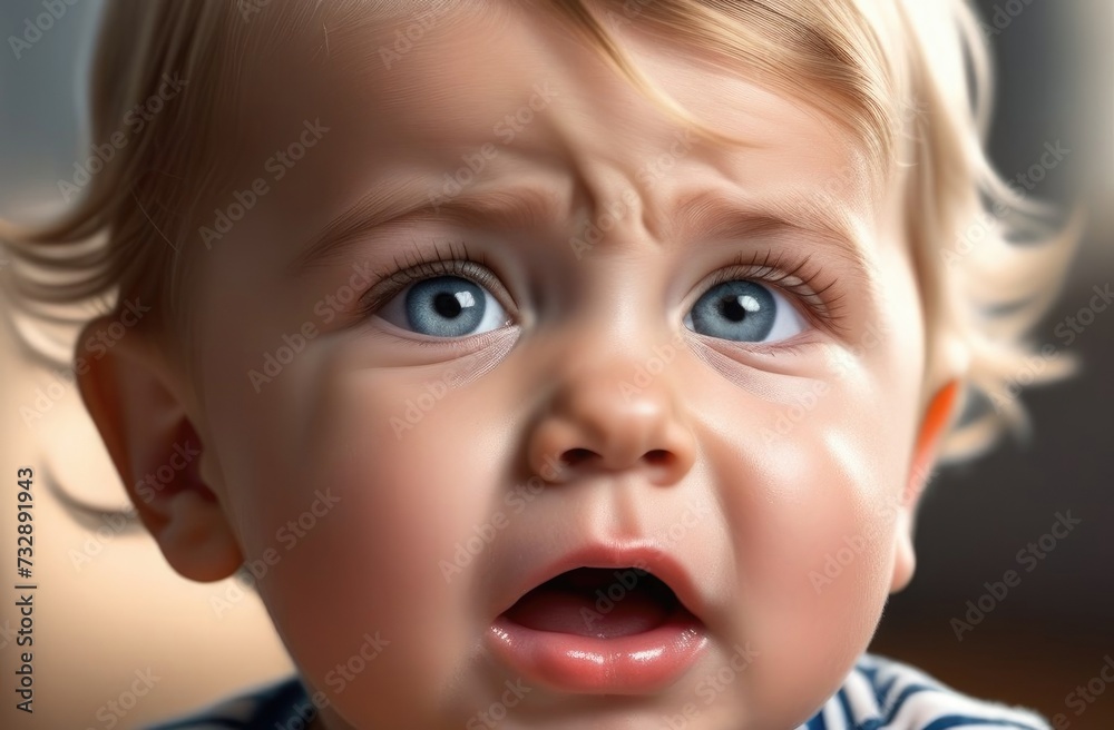 Little baby, tired and hungry, starts crying, baby is not feeling well, sick, eye pain, blond with blue eyes, tired tired frightened baby Little baby, tired and hungry, starts crying, baby is not feeling well, sick, eye pain, blond with blue eyes, tired tired frightened baby