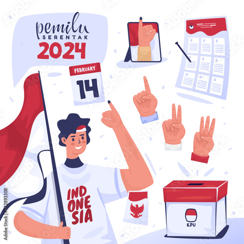 Indonesian pemilu election vote day element set