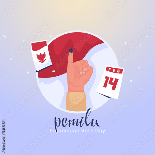 Indonesian election voting day greeting with little finger in ink symbol