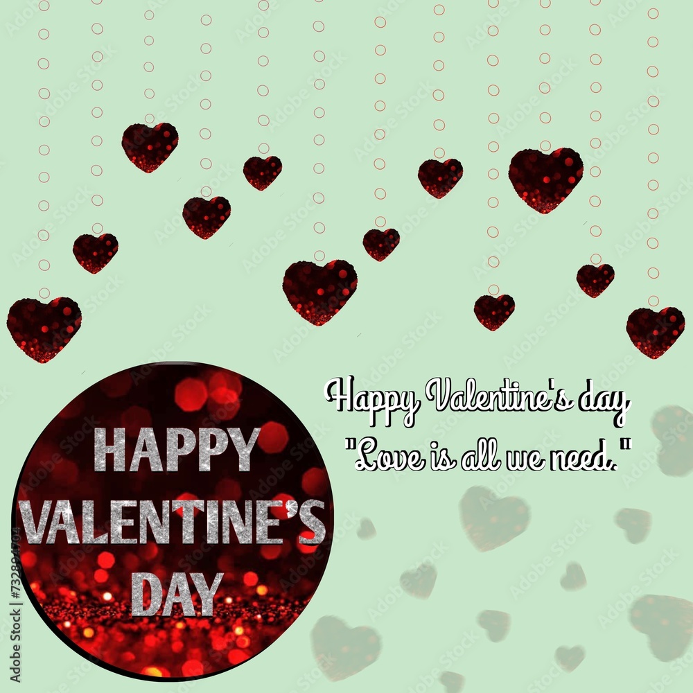 Valentine's Day Holidays Template With 3d, circle, hearts and 3D text