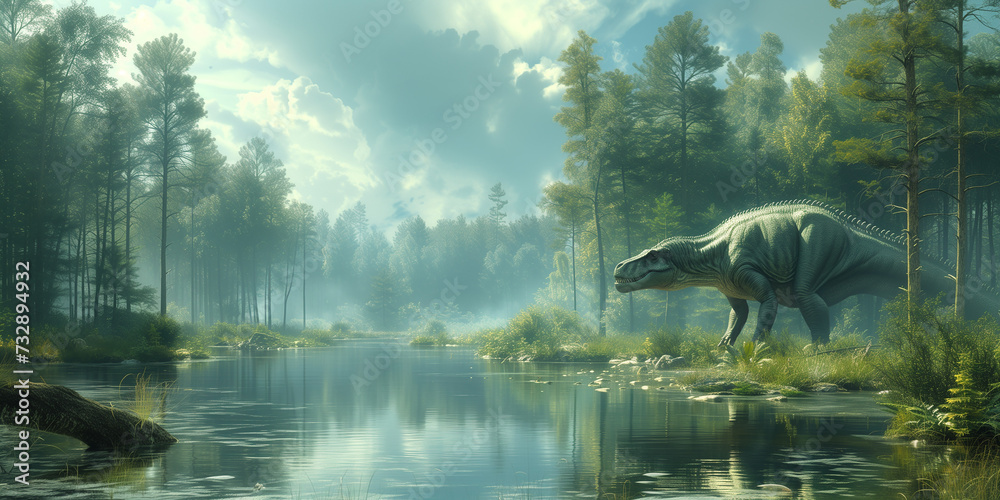 Fototapeta premium Cretaceous period, Dinosaur era, prehistoric Earth 5k v4