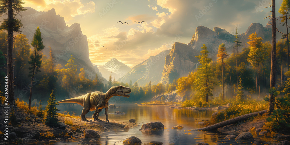Naklejka premium Cretaceous period, Dinosaur era, prehistoric Earth 5k v2