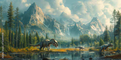 Obraz na plátně Cretaceous period, Dinosaur era, prehistoric Earth 5k v5