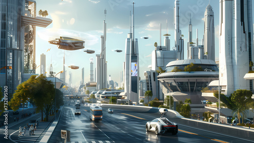 Futuristic Cityscape With Flying Vehicles and Advanced Architecture