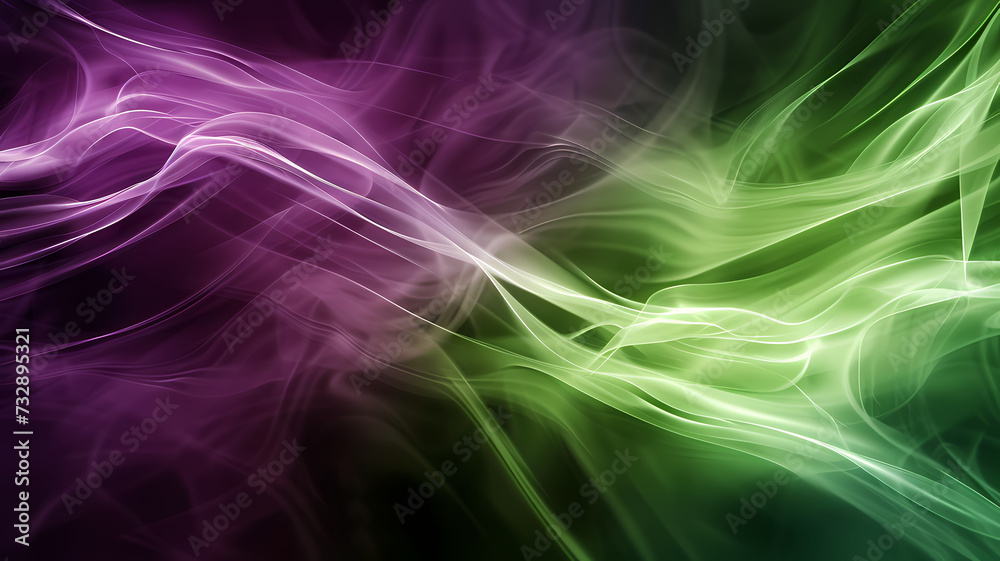 Colorful Green and Purple Smoke Waves on Dark Background Colorful Green and Purple Smoke Waves on Dark Background