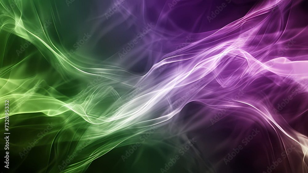 Colorful Green and Purple Smoke Waves on Dark Background