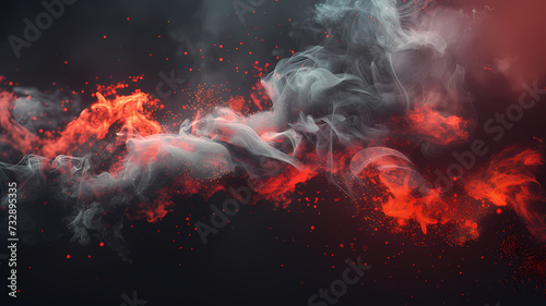 Abstract Red and Grey Smoke Interaction on a Dark Background