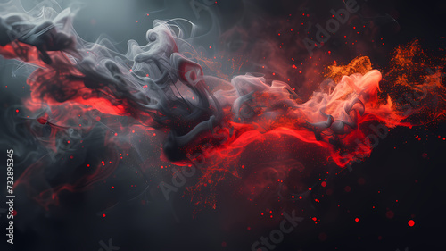 Abstract Red and Grey Smoke Interaction on a Dark Background photo