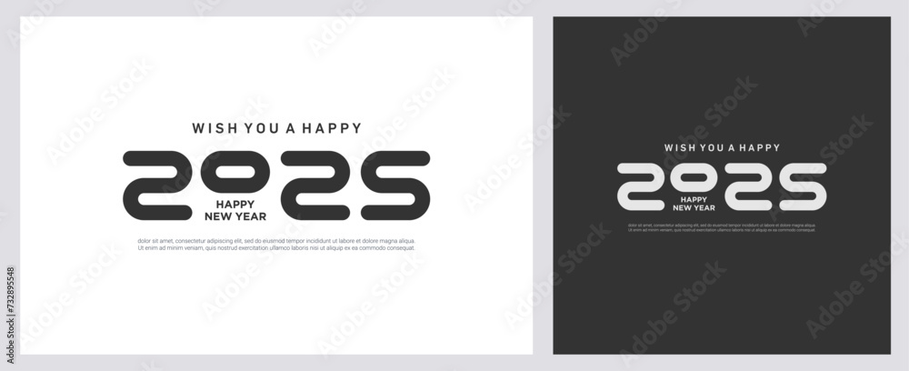 Obraz premium 2025 Happy New Year. modern black white concept for 2025 new year celebration on set background