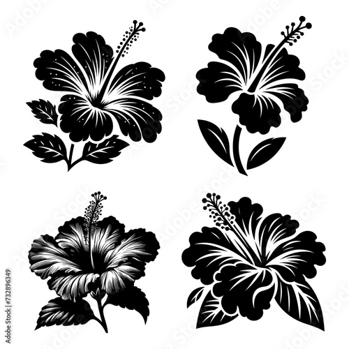 Vector Flower icon illustration. Set of decorative Hibiscus flower silhouettes.