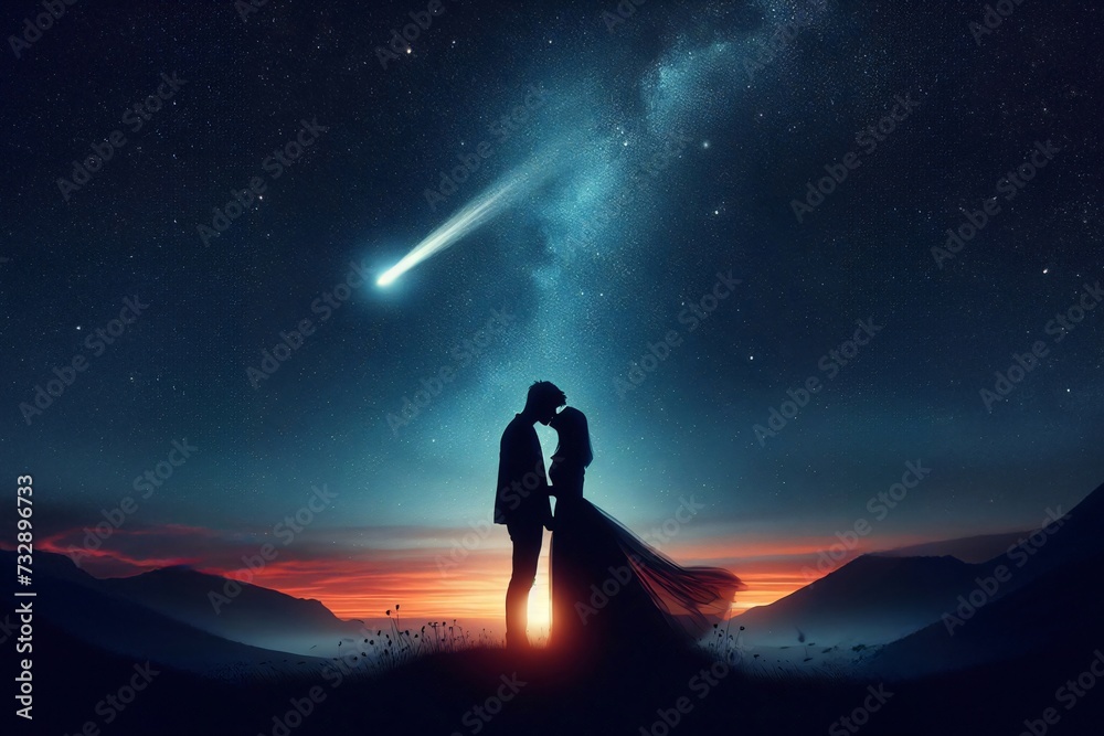 Romantic Night Sky Couple Silhouette